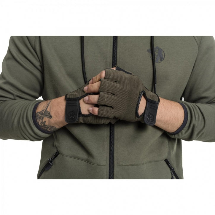 Treniņu cimdi S–XL, audums/āda, haki