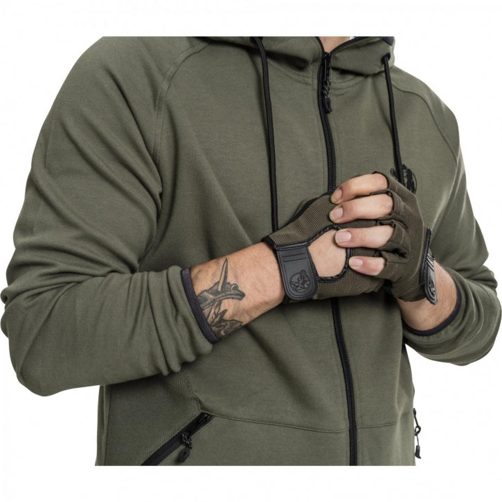 Treniņu cimdi S–XL, audums/āda, haki