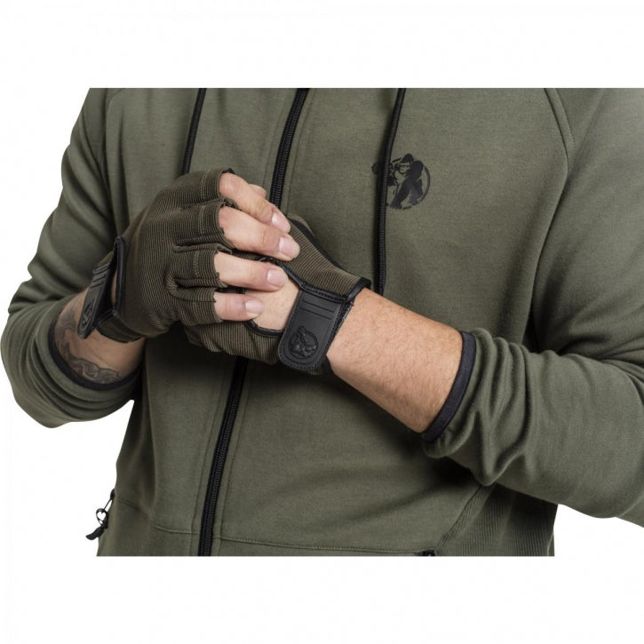 Treniņu cimdi S–XL, audums/āda, haki