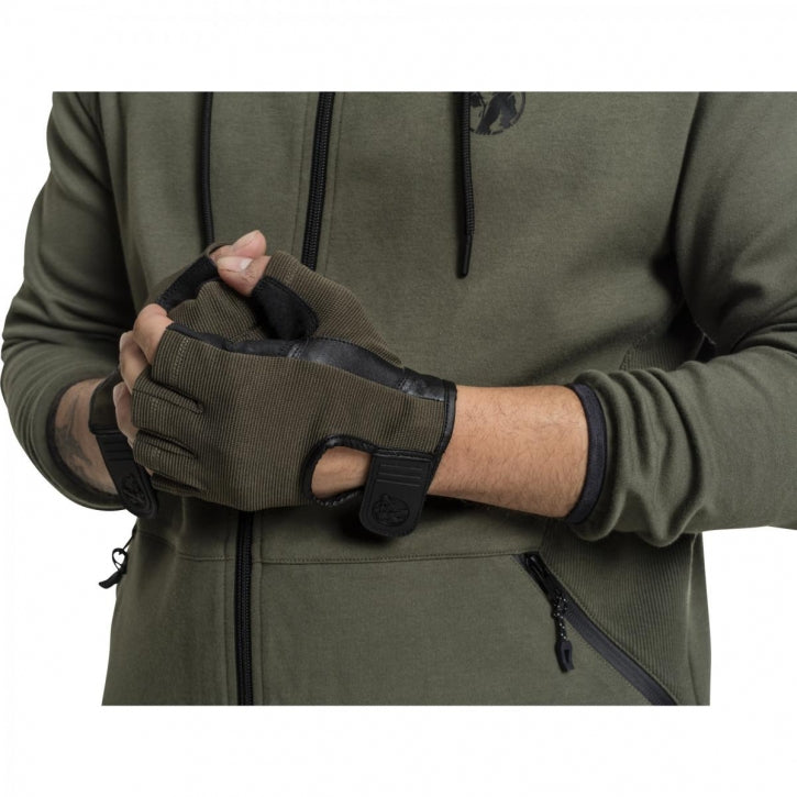Treniņu cimdi S–XL, audums/āda, haki