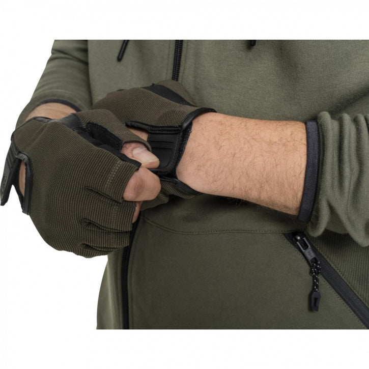 Treniņu cimdi S–XL, audums/āda, haki