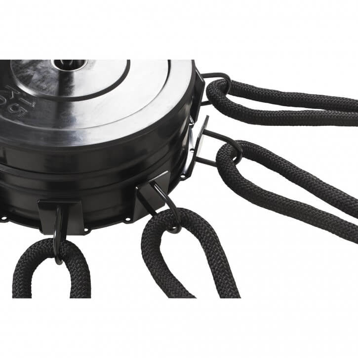 Spēka virves turētājs 10 virvēm ar svaru disku stiprinājumu