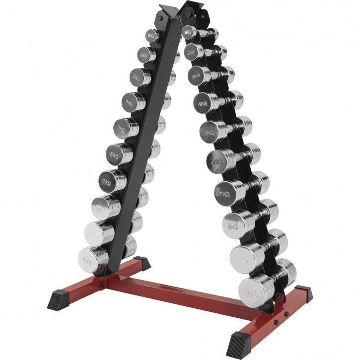 Hromētu hanteles komplekts 110 kg ar statīvu
