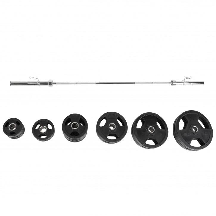 Stieņa komplekts 130 kg ar Tri Grip svaru diskiem