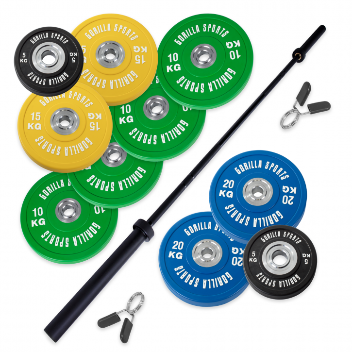Bumper Plate stieņa komplekts 140 kg ar melnu stieni