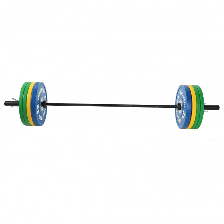 Bumper Plate stieņa komplekts 140 kg ar melnu stieni