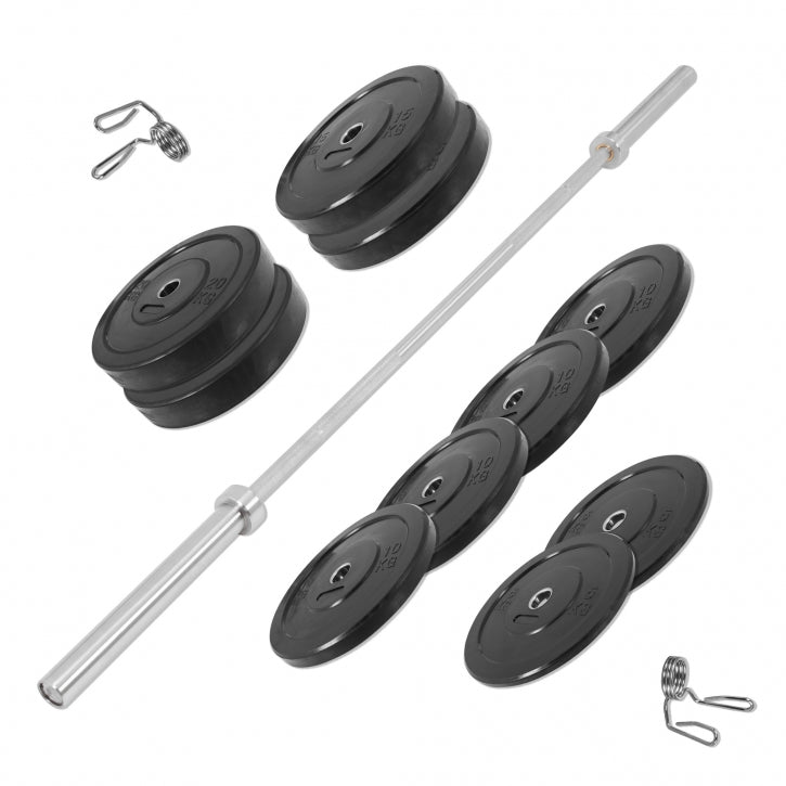 Bumper Plate stieņa komplekts 140 kg ar hromētu stieni