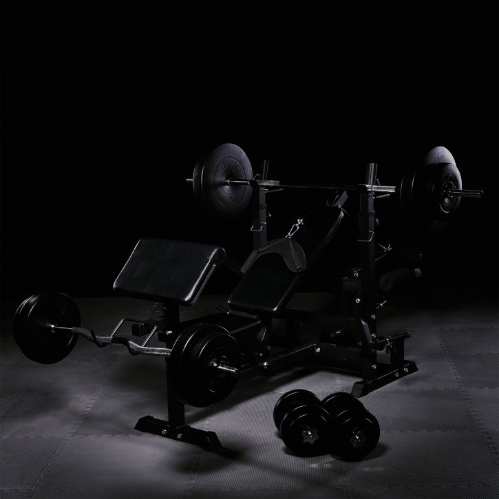 Regulējams svarcelšanas sols + 100 kg stieņa komplekts, Black Edition