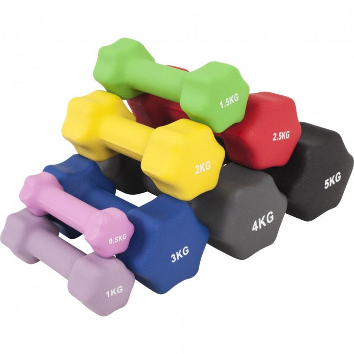 Aerobika Hex hanteles komplekts 1–10 kg ar neoprēna pārklājumu