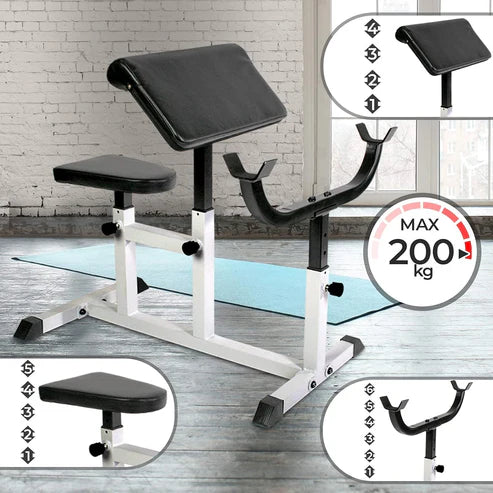 Regulējams Scott bicepsa sols mājas sporta zālei, 200 kg kopējā slodze