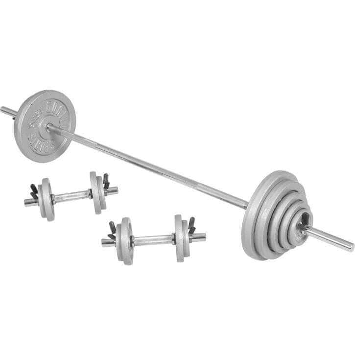 100 Kg svaru komplekts ar svaru stieni un hanteles stieņiem