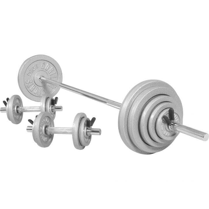 100 Kg svaru komplekts ar svaru stieni un hanteles stieņiem