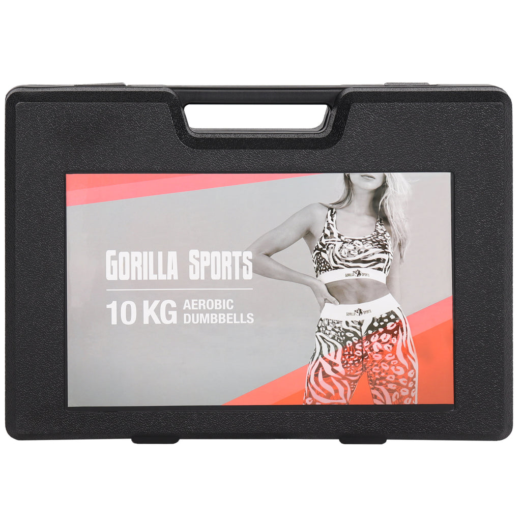 Aerobika vinila hanteles komplekts 10 kg ar koferi