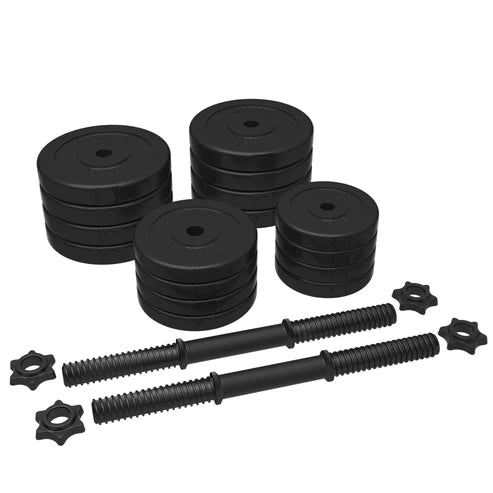 Regulējams hanteļu komplekts 30 kg, plastmasas pārklājuma svaru diski 25 mm