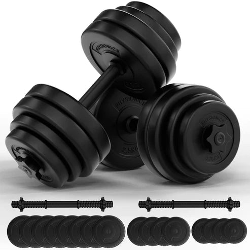 Regulējams hanteļu komplekts 30 kg, plastmasas pārklājuma svaru diski 25 mm