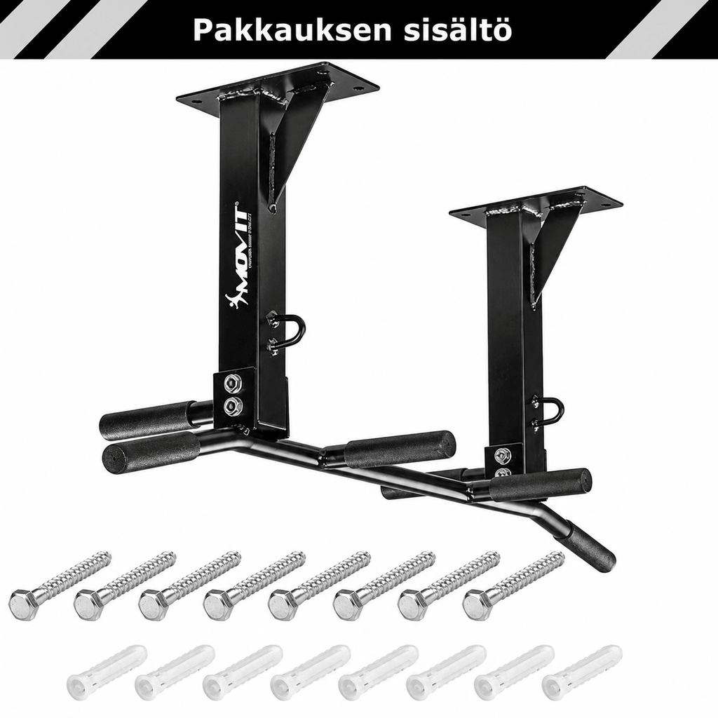 Griestu pievilkšanās stienis 350 kg, vairāku satvērienu modelis – melns/balts