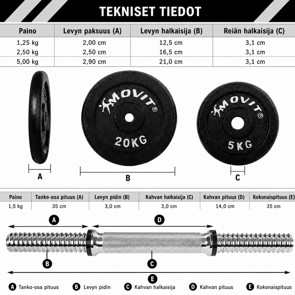 Regulējama čuguna hantele 10–30 kg, 30 mm