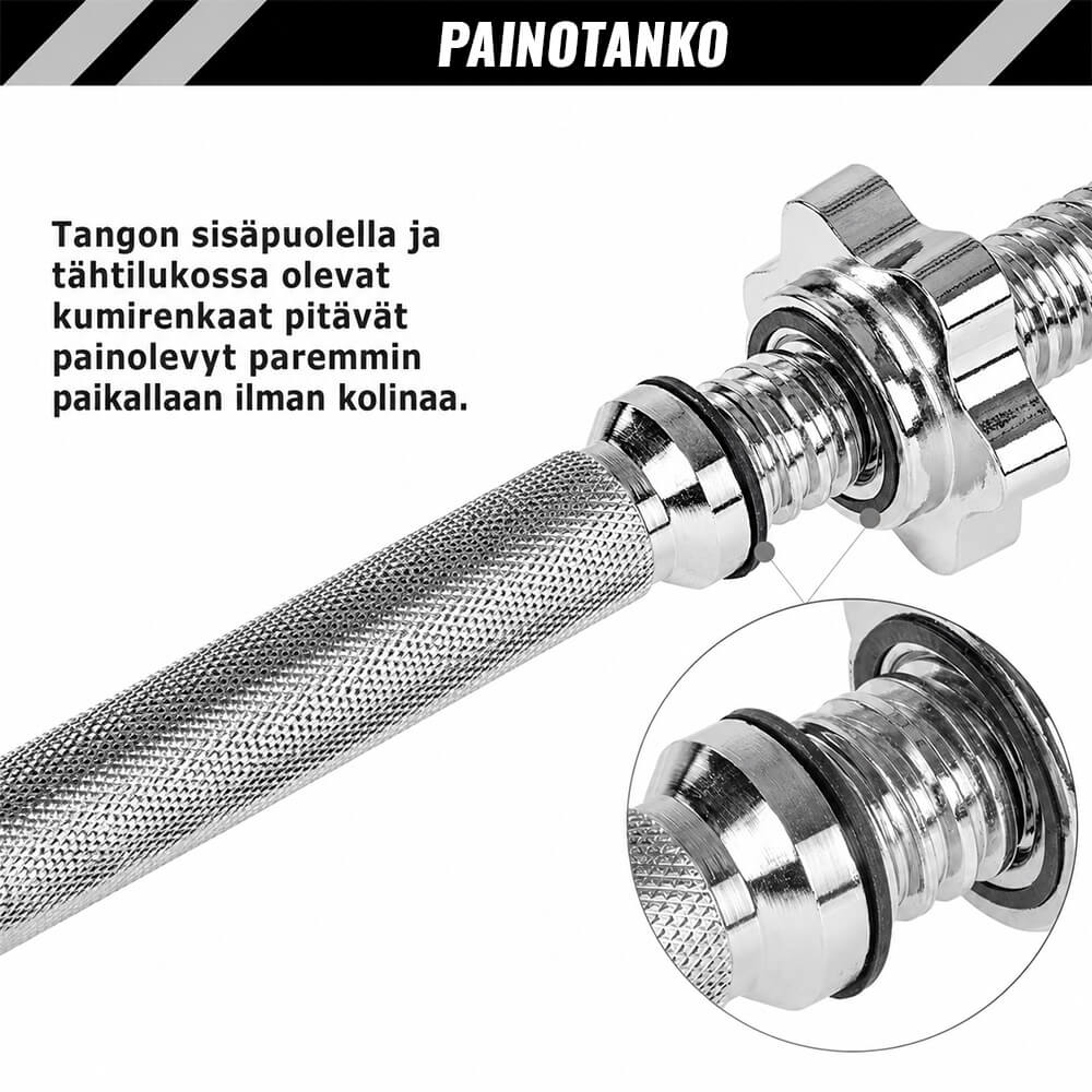 Stieņa un disku komplekts 30–60 kg ar plastmasas pārklājuma svaru diskiem