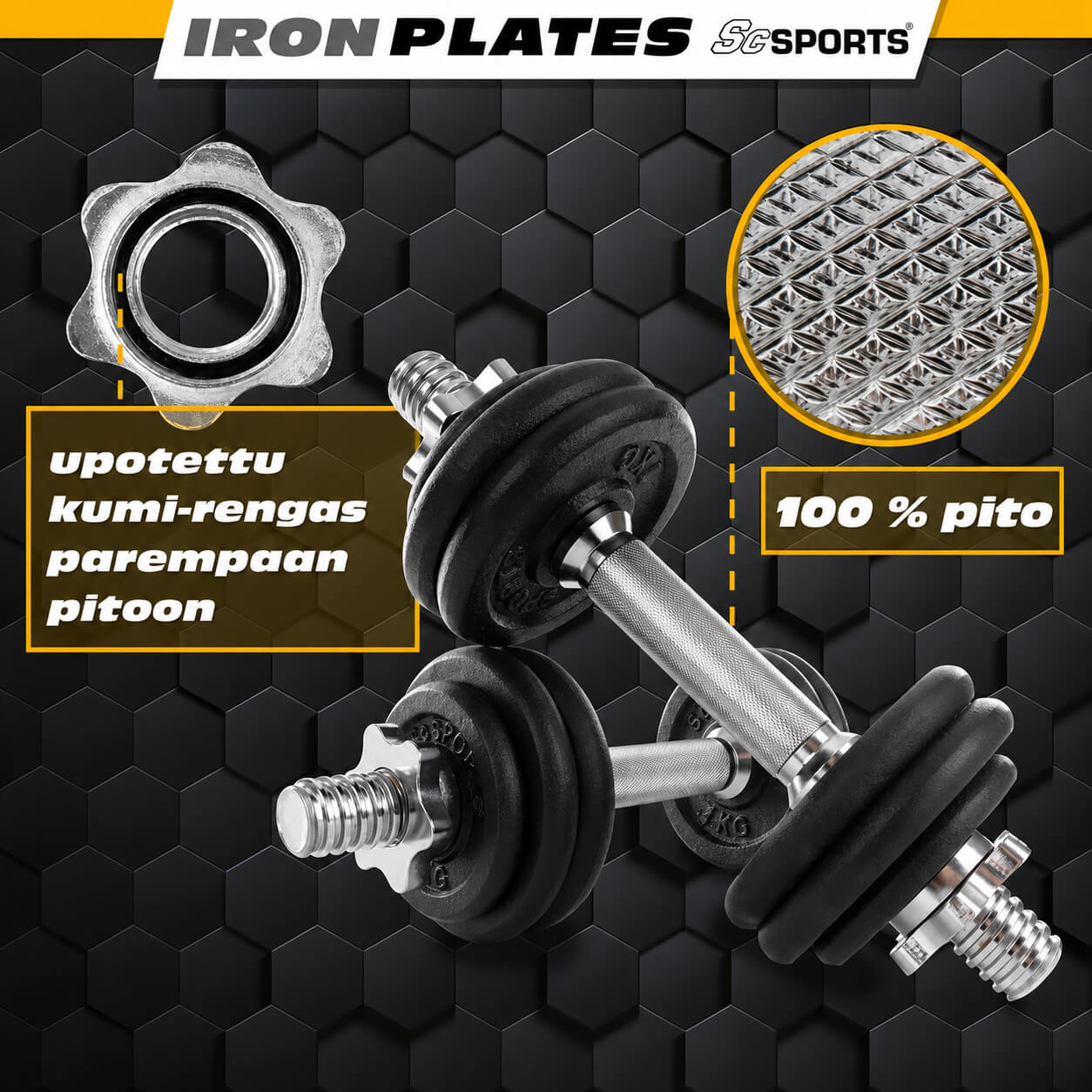 Regulējams čuguna hanteles komplekts 70 kg, 30/31 mm