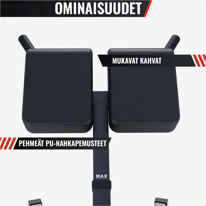 Regulējams muguras sols ar dip rokturiem 150kg