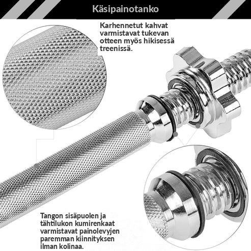 Hanteles stienis 35 cm ar vītņotiem fiksatoriem, 30 mm