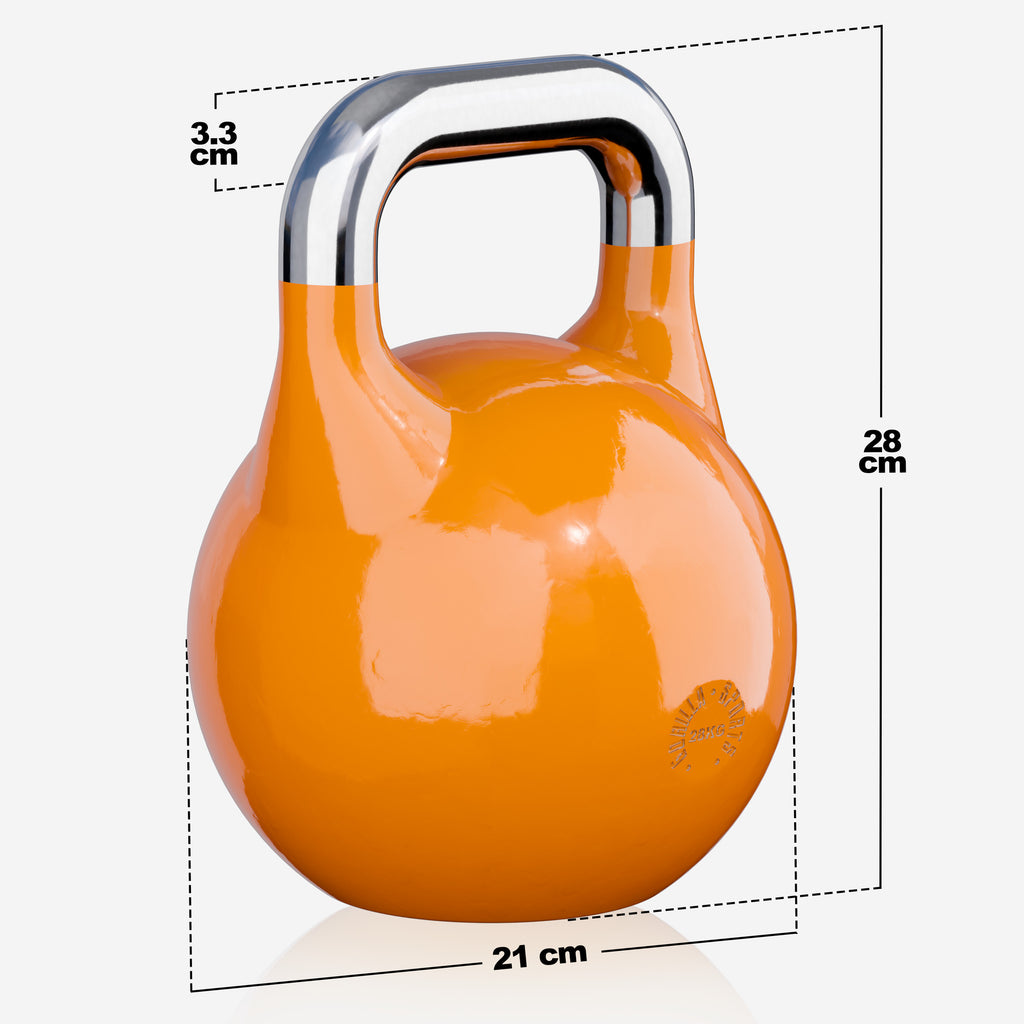 Sacensību kettlebell 28 kg, oranžs, lietais tērauds