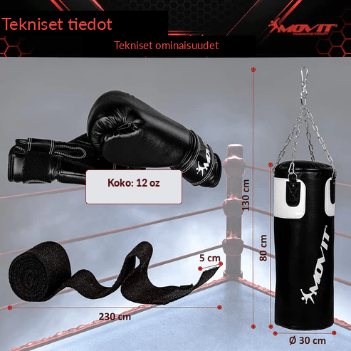 Boksa komplekts 25 kg – boksa maiss, 12 oz cimdi un roku saites