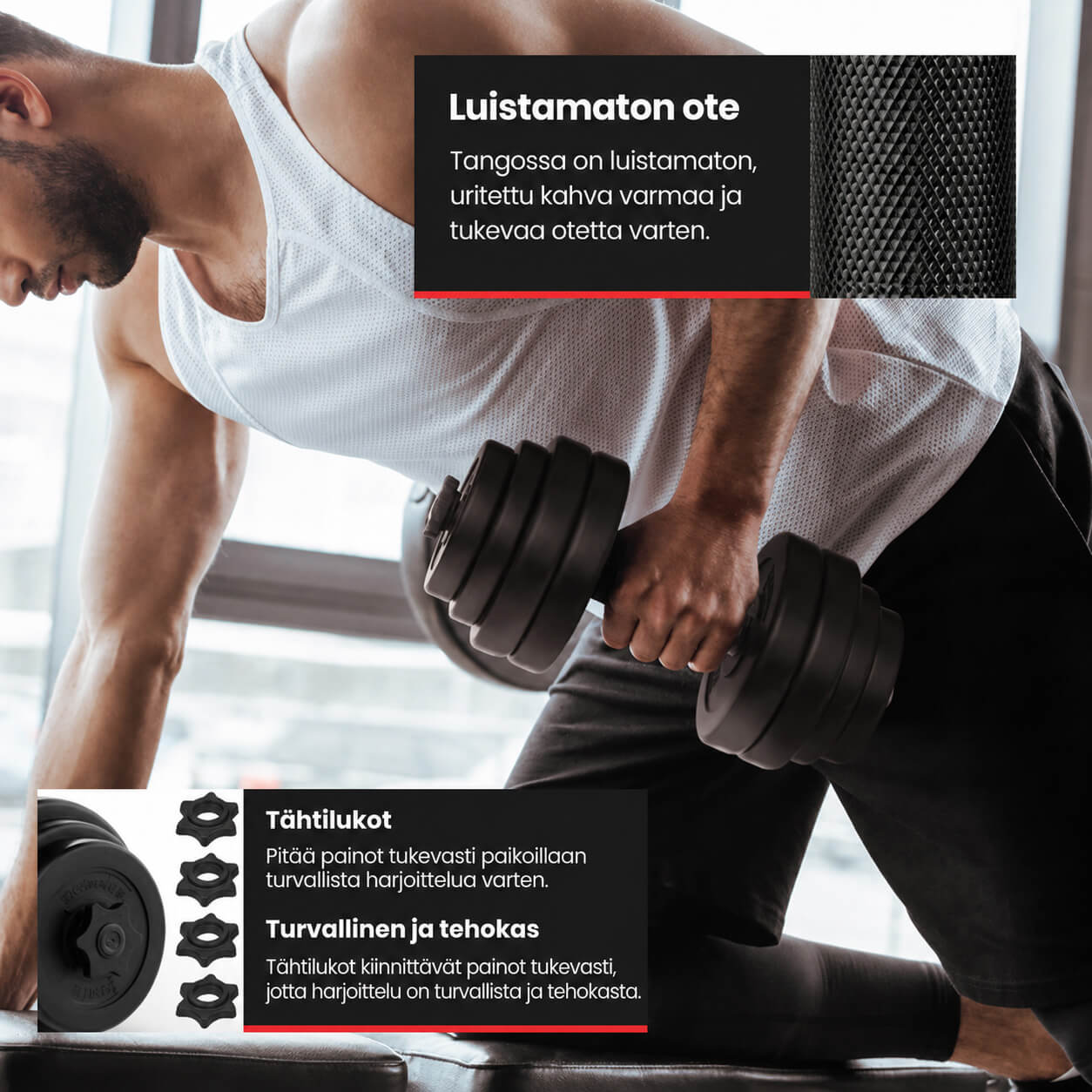 Regulējams hanteļu komplekts 30 kg, plastmasas pārklājuma svaru diski 25 mm