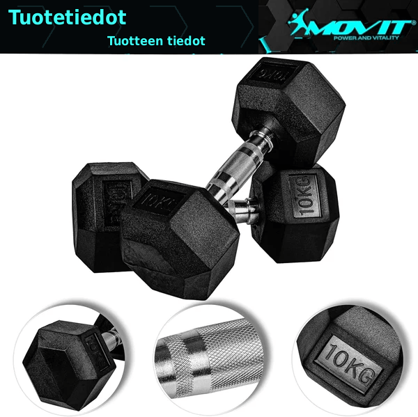 Hexagon hanteļu pāris 4–60 kg ar gumijas pārklājumu